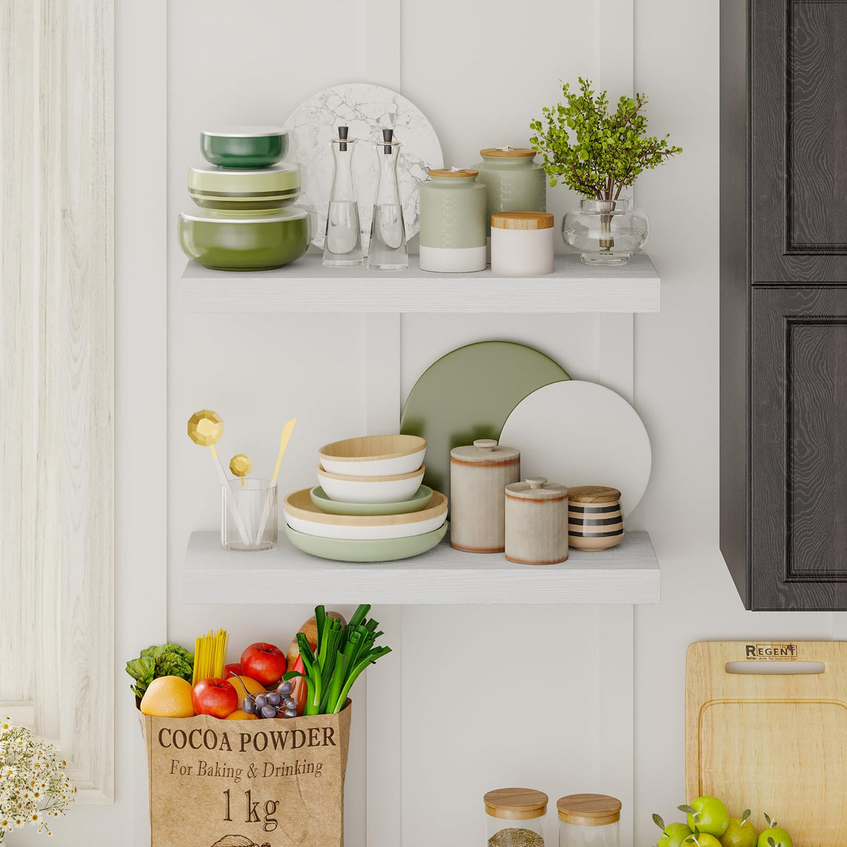 SUPERLELE 6-Piece Floating Shelves for Wall, Wall Mounted Rustic Wood Shelves