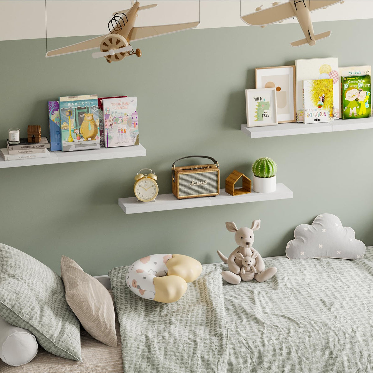 SUPERLELE 6-Piece Floating Shelves for Wall, Wall Mounted Rustic Wood Shelves