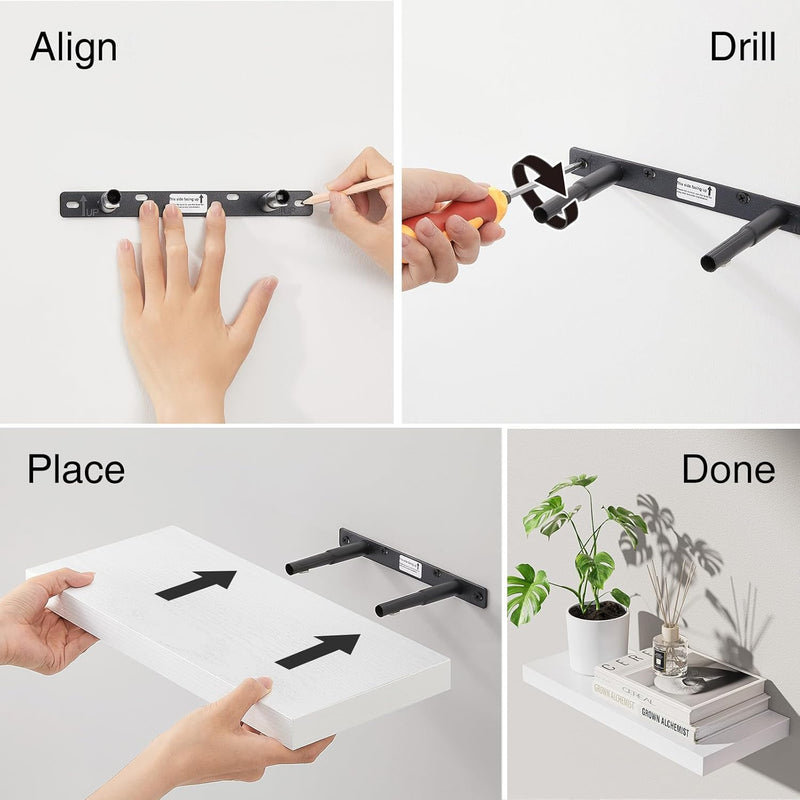 SUPERLELE 4-Pieces Floating Shelves for Wall, Wall Mounted Rustic Wood Shelves White