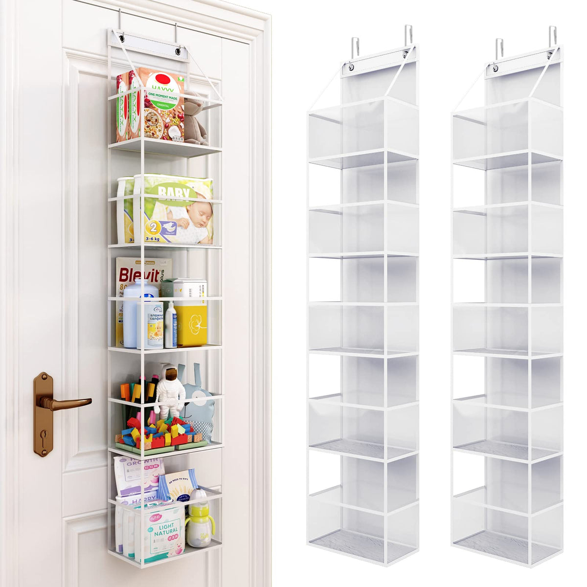 Sewing Storage,2-Pack Over-the-Door Storage Organizers - Clear Plastic 5-Shelf Hanging Pantry