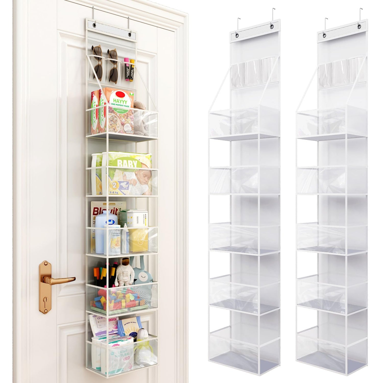 Sewing Storage,2-Pack Over-Door Hanging Organizers with 6 Shelves & 3 PVC Pockets (Grey)