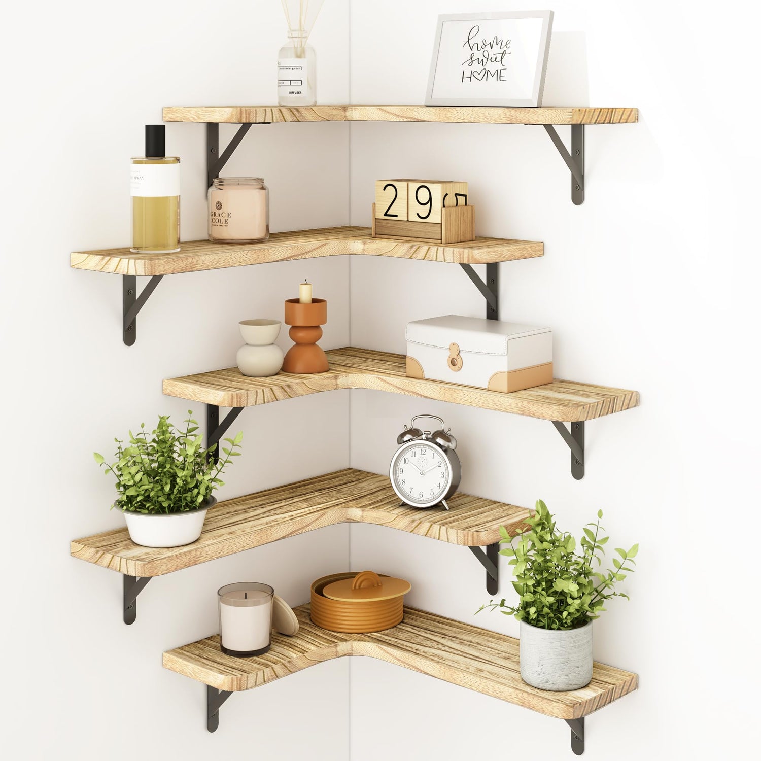 Floating Shelves,Corner Floating Shelves Set - 5-Piece Arc-Shaped Wall Mounted Storage