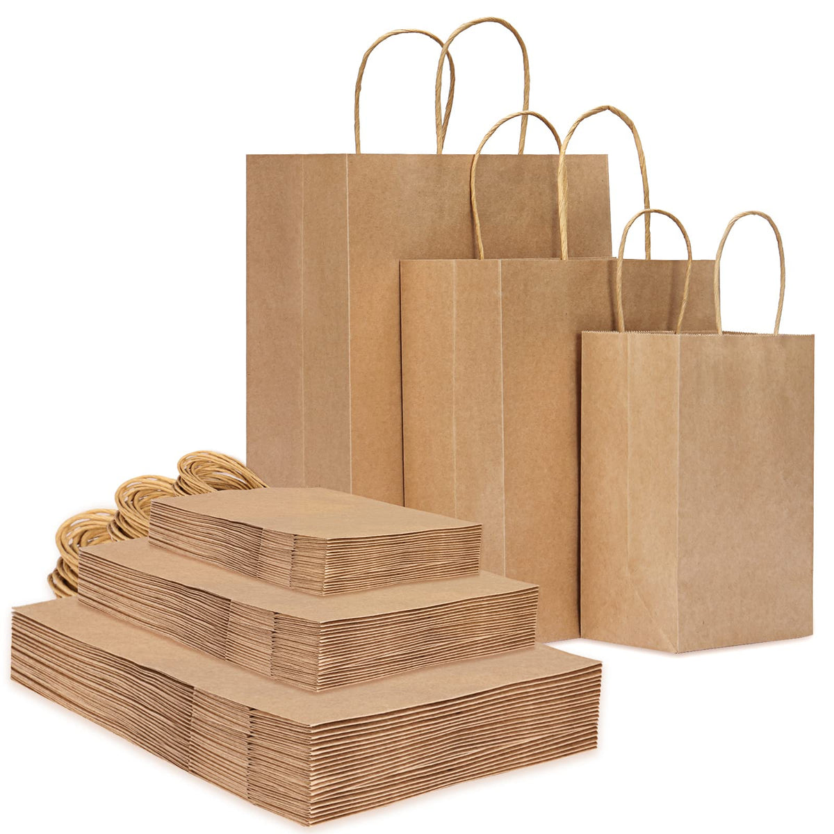 Paper Bag,135pcs Assorted Size Kraft Paper Bags with Handles - Multi-Pack Bulk Gift Bags for Small Business