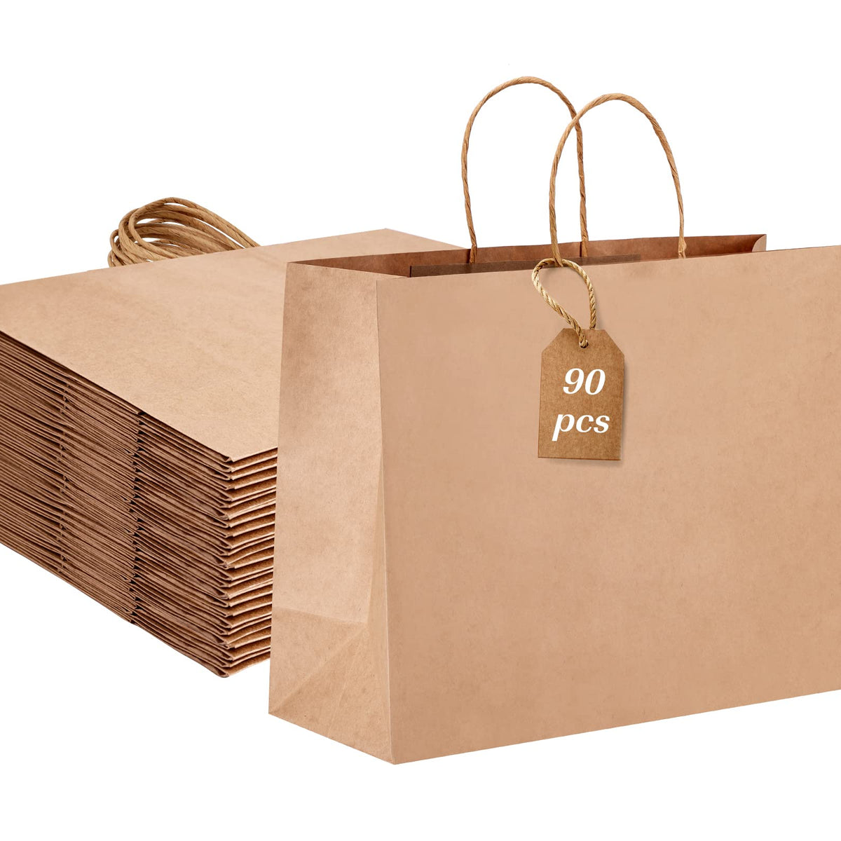 Paper Bag,90pcs Large Brown Kraft Paper Bags (16x6x12 Inches) with Handles - Bulk Shopping Bags for Retail