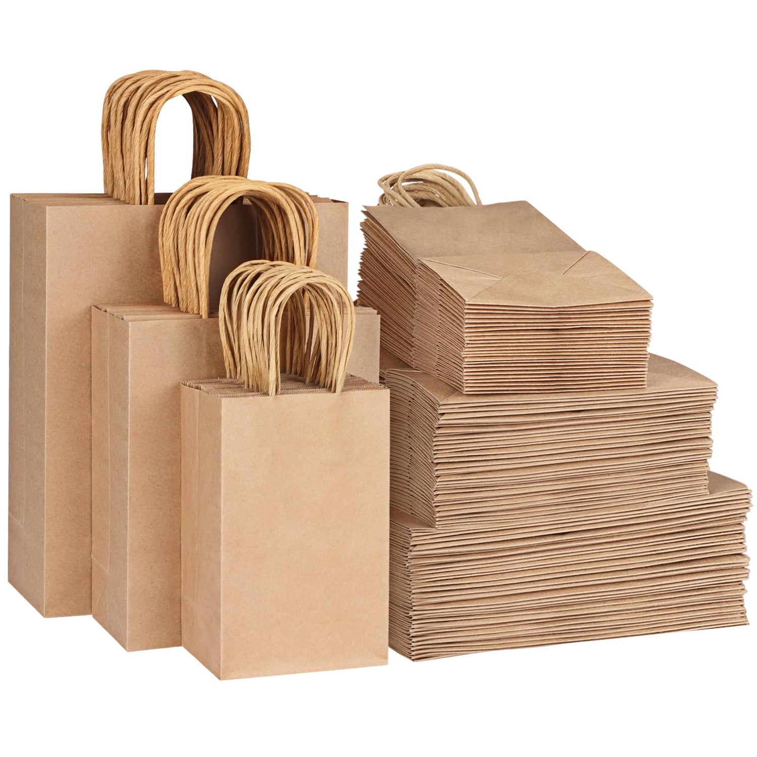 Paper Bag,150-Pack Kraft Paper Gift Bags with Handles (8/10/12.6 Inch)