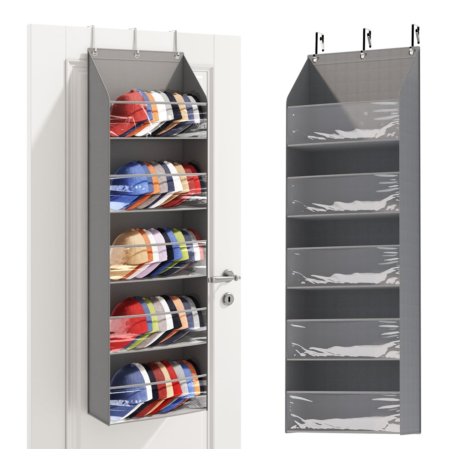 Sewing Storage,Over-the-Door Hat Organizer with Deep Pockets, Holds 72 Caps, Gray