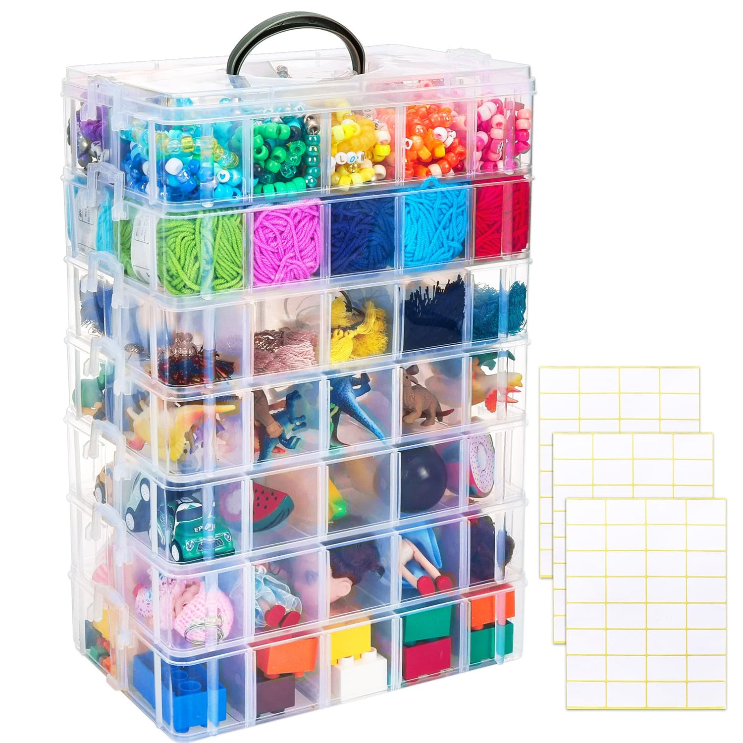 Plastic Storage,7-Tier Stackable Craft Organizer with 70 Compartments