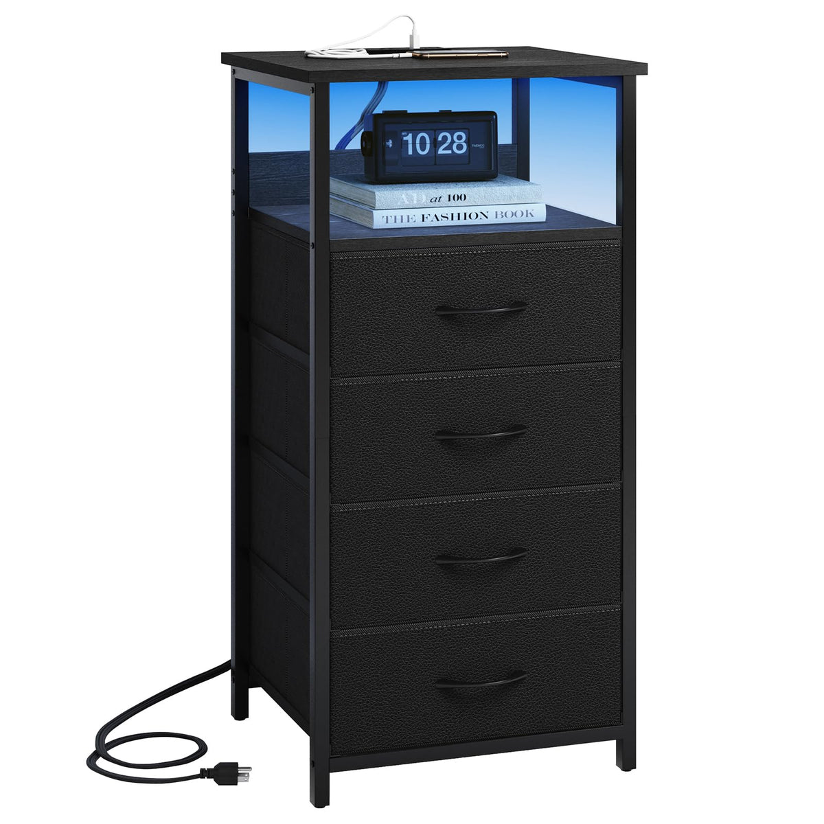 Nightstands,Modern Nightstand with Charging Station & RGB Lights