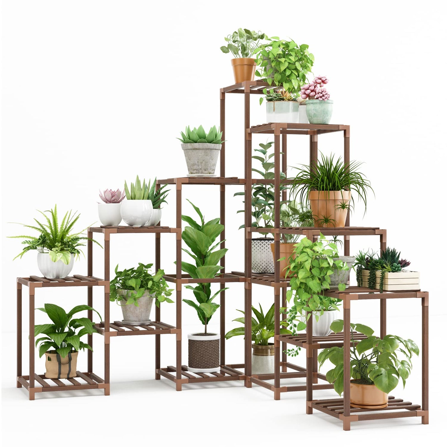 Flower Stand,6-Tier Wooden Plant Stand with 13 Pot Holders for Indoor/Outdoor Use