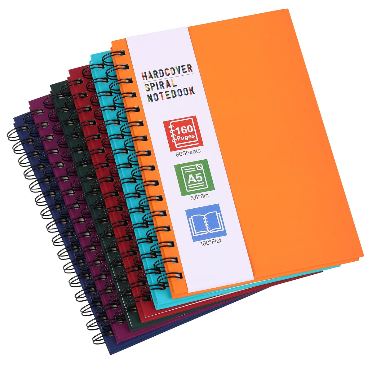 Notebooks & Notepads,6pcs A5 Hardcover Spiral Notebook, 160 Pages, 5.5x8.5in