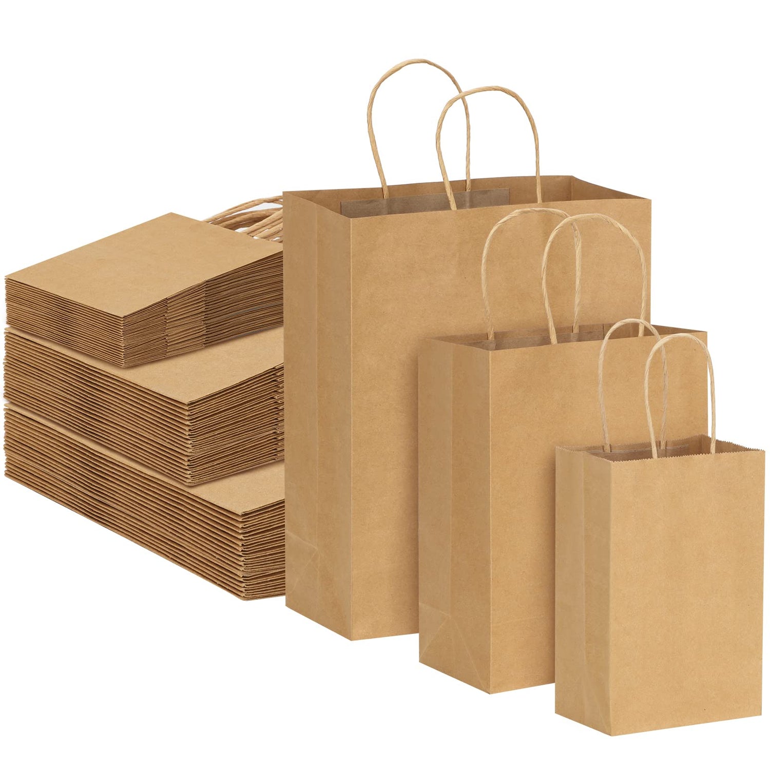 Paper Bag,180-Piece Brown Kraft Paper Bags with Handles (8/10/12.6 Inches) - Bulk Gift Packaging