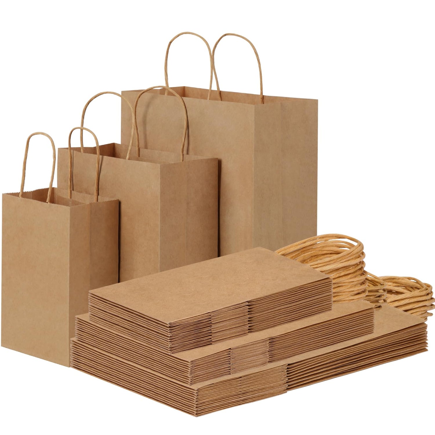 Paper Bag, 45-Count Heavyweight Kraft Bags Trio - 3-Size Bundle (8-12.6 Inch) for Retail Stores & Special Events