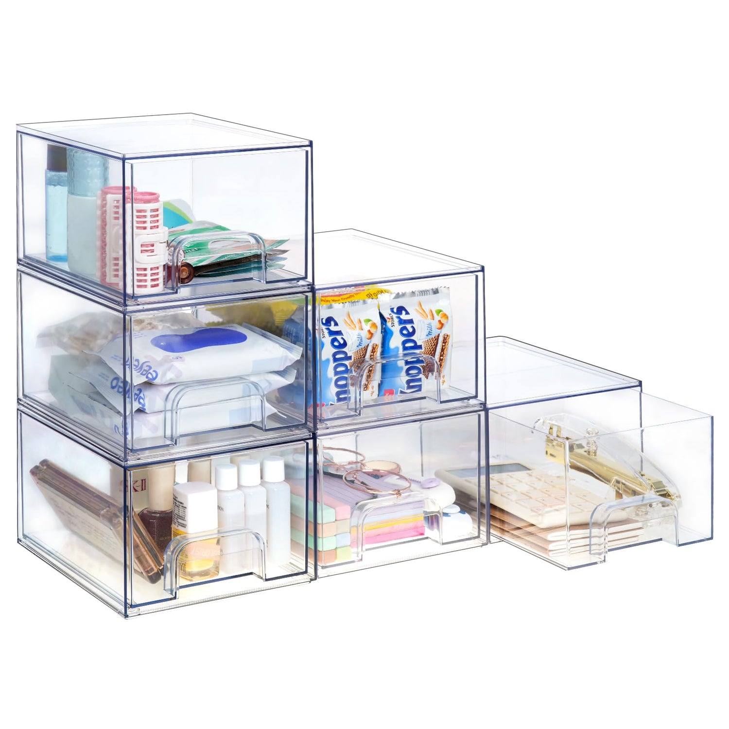 Plastic Storage,6-Pack Clear Acrylic Stackable Drawer Organizers