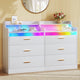 Storage Cabinets & Lockers,Modern 49-Inch White Dresser with LED Lighting - 6-Drawer Wooden Chest with Open Shelf Storage
