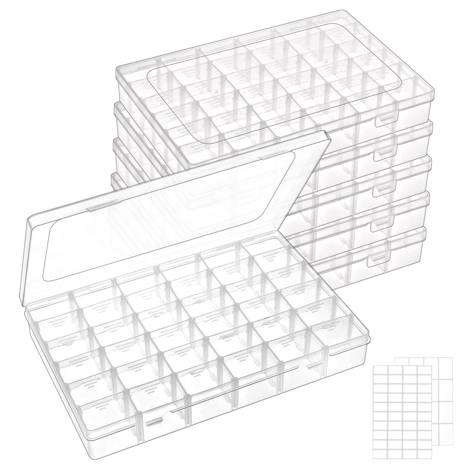 Plastic Storage,6-Pack 36-Grid Plastic Craft Organizer with Adjustable Dividers
