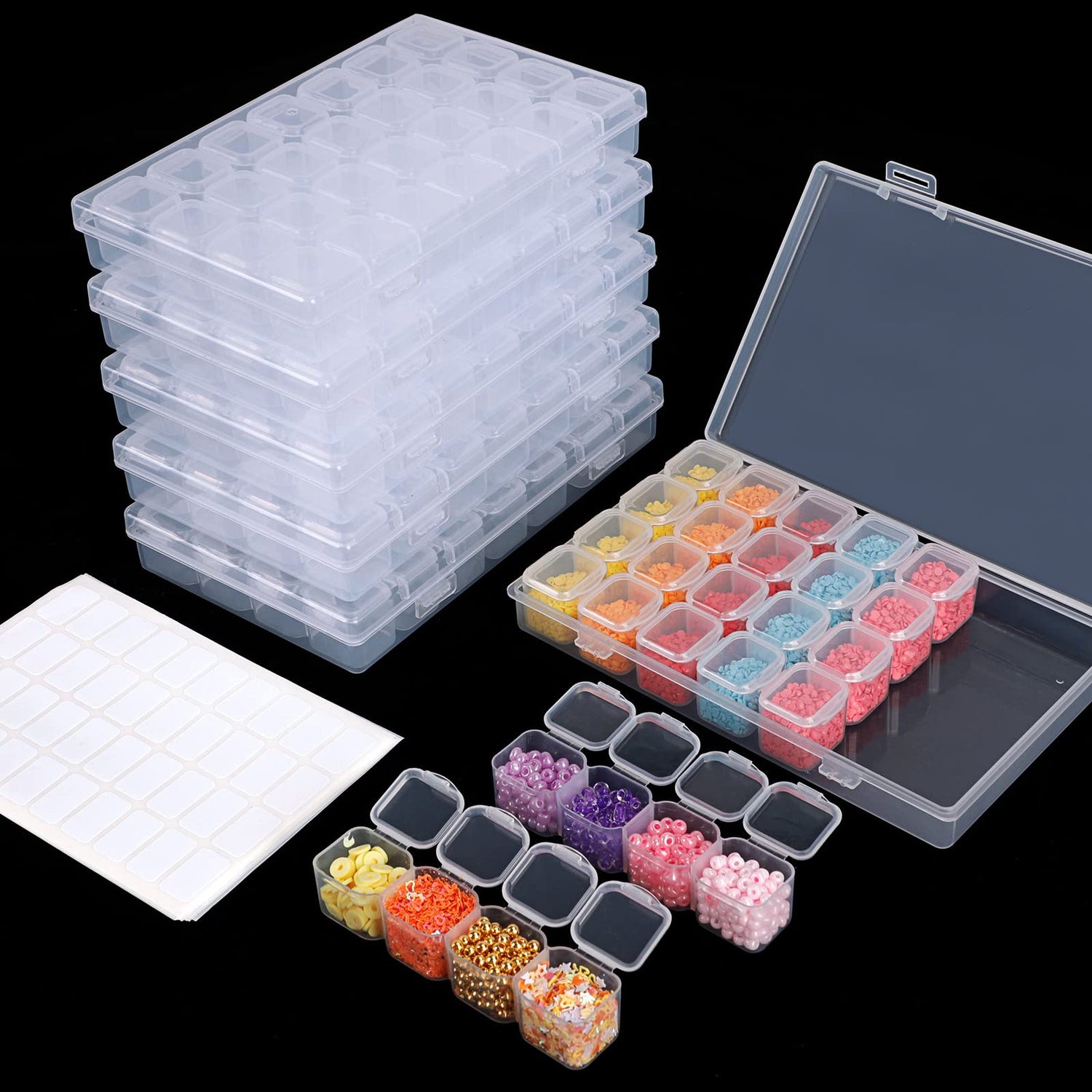 Plastic Storage,6-Piece 168 Slot Diamond Painting Storage Boxes with Labels