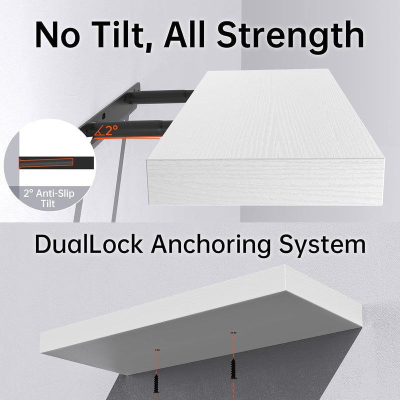 SUPERLELE 4-Pieces Floating Shelves for Wall, Wall Mounted Rustic Wood Shelves White