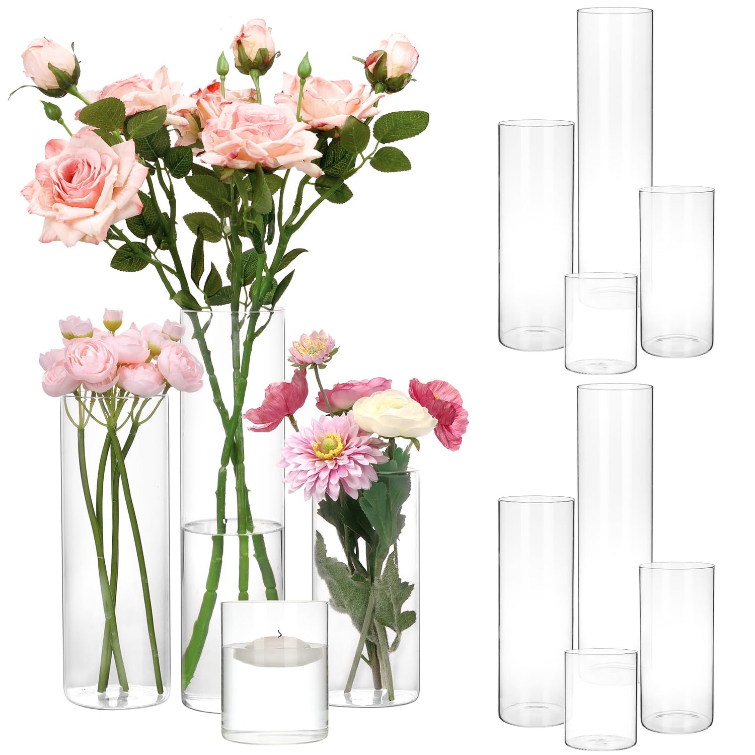 Glass Vase,12 Piece Glass Cylinder Vase Set