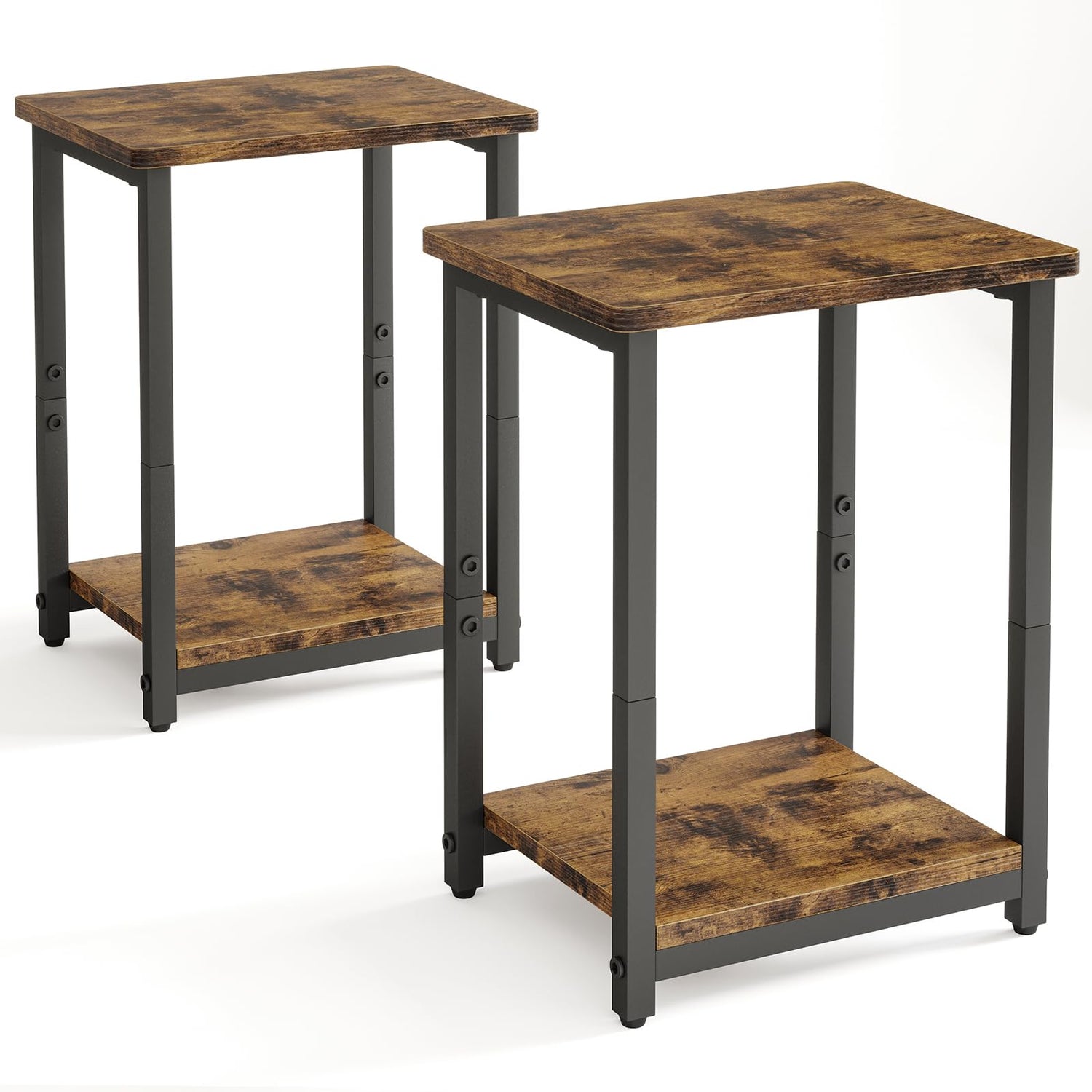 Storage Cabinets & Lockers,Set of 2 Rustic Industrial Side Tables - 2-Tier End Tables for Living Room or Bedroom