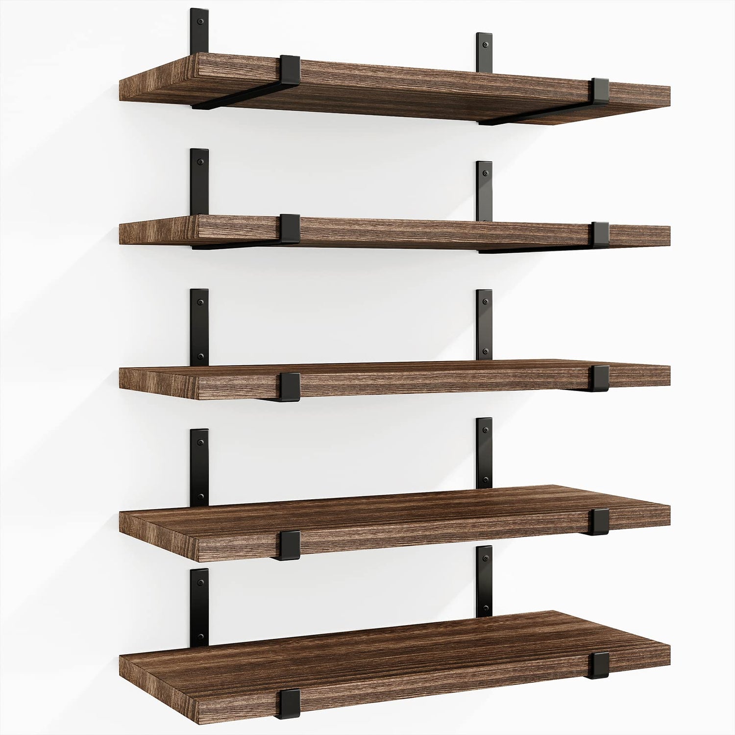 Floating Shelves,5-Piece Industrial Floating Shelf Set - 4.7" Deep Wall-Mounted Storage (Dark Carbonized Black)
