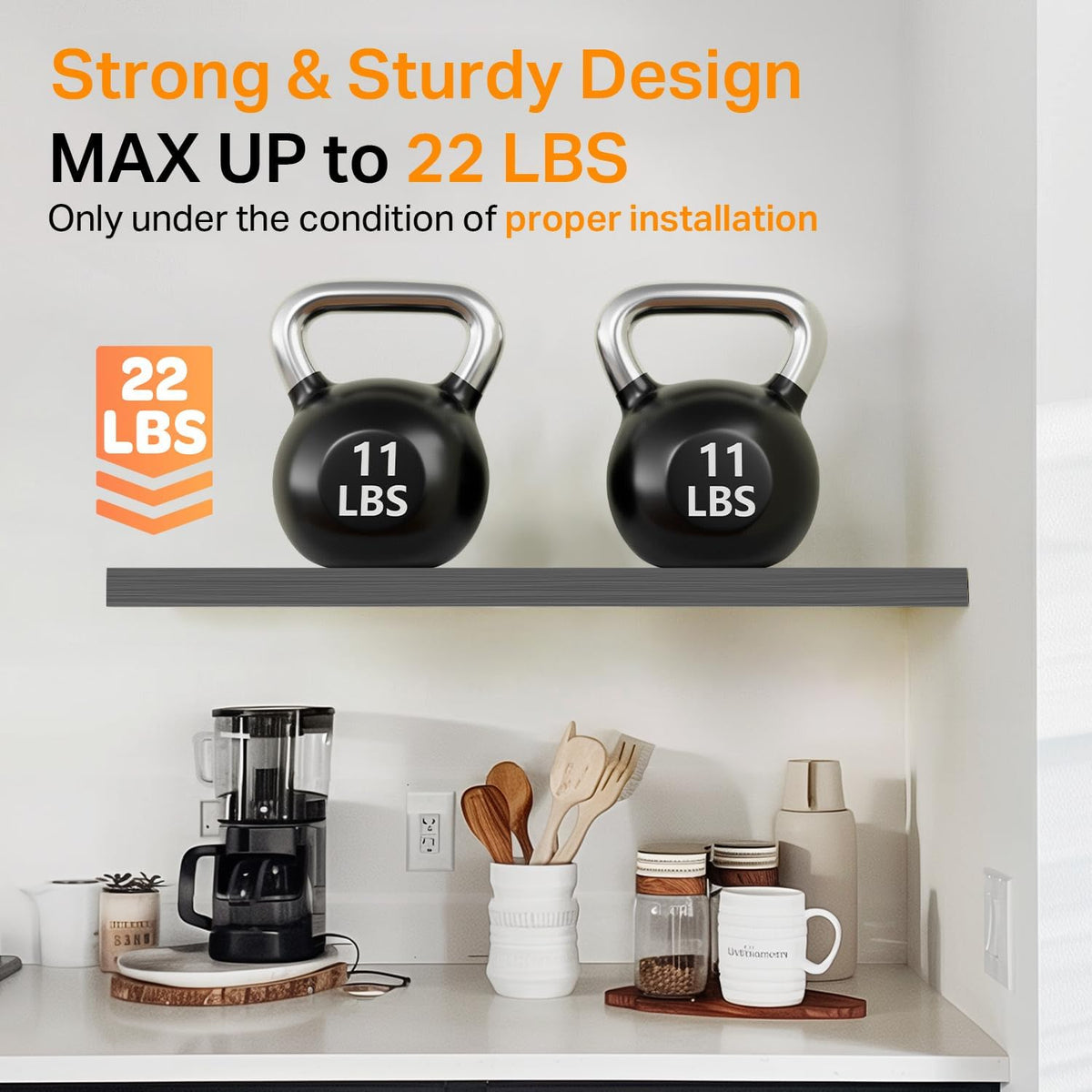 SUPERLELE 4-Pieces Floating Shelves for Wall, Wall Mounted Rustic Wood Shelves Grey