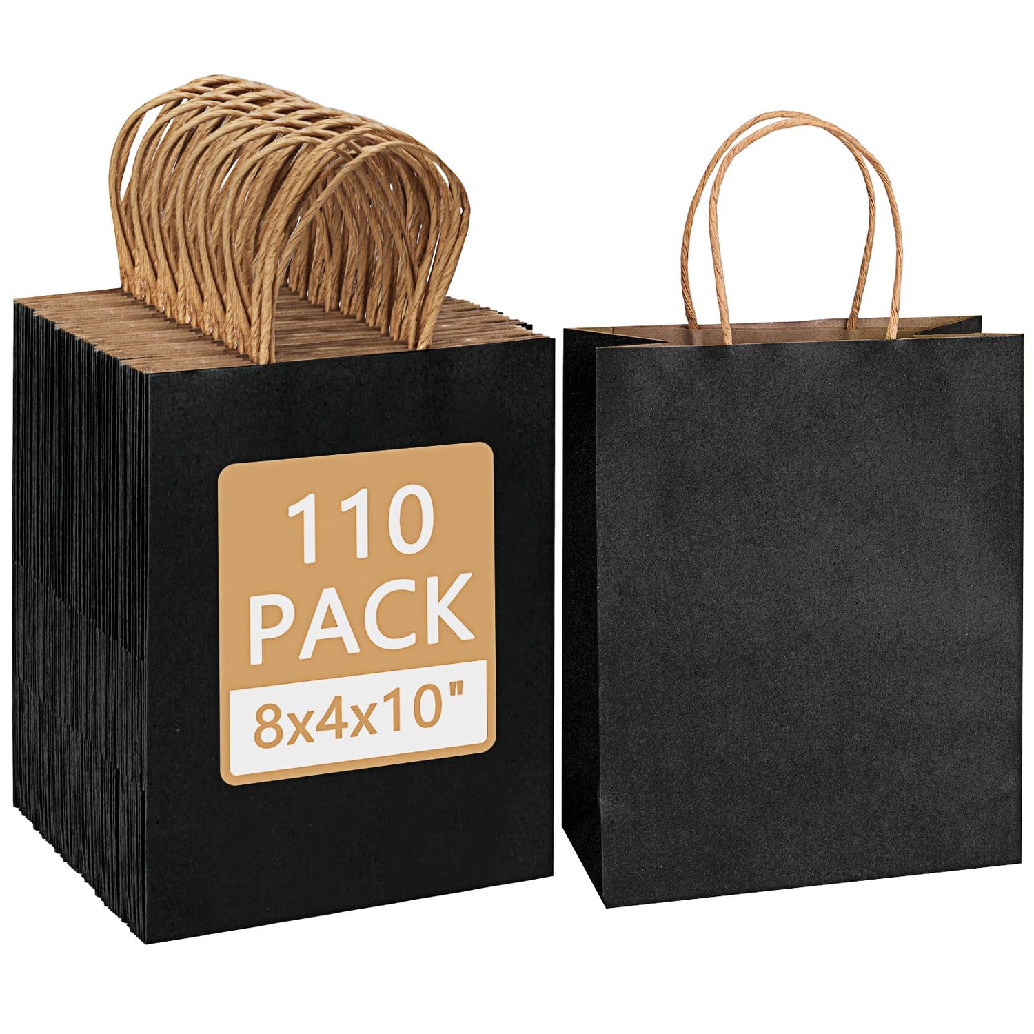 Paper Bag,110pcs Black Kraft Paper Gift Bags with Handles | Stylish for Parties