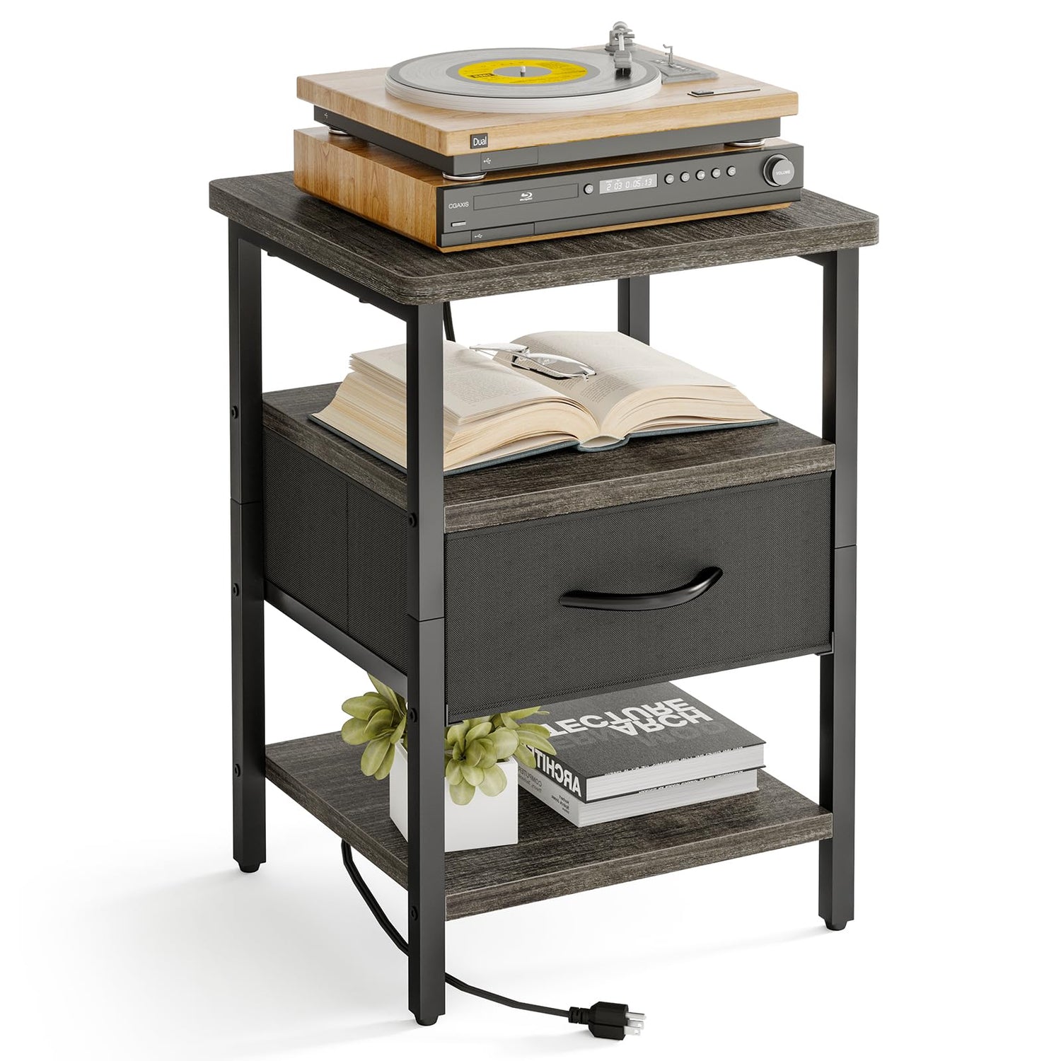 Storage Cabinets & Lockers,Modern Nightstand with Charging Station, 23.6 Inch Side Table