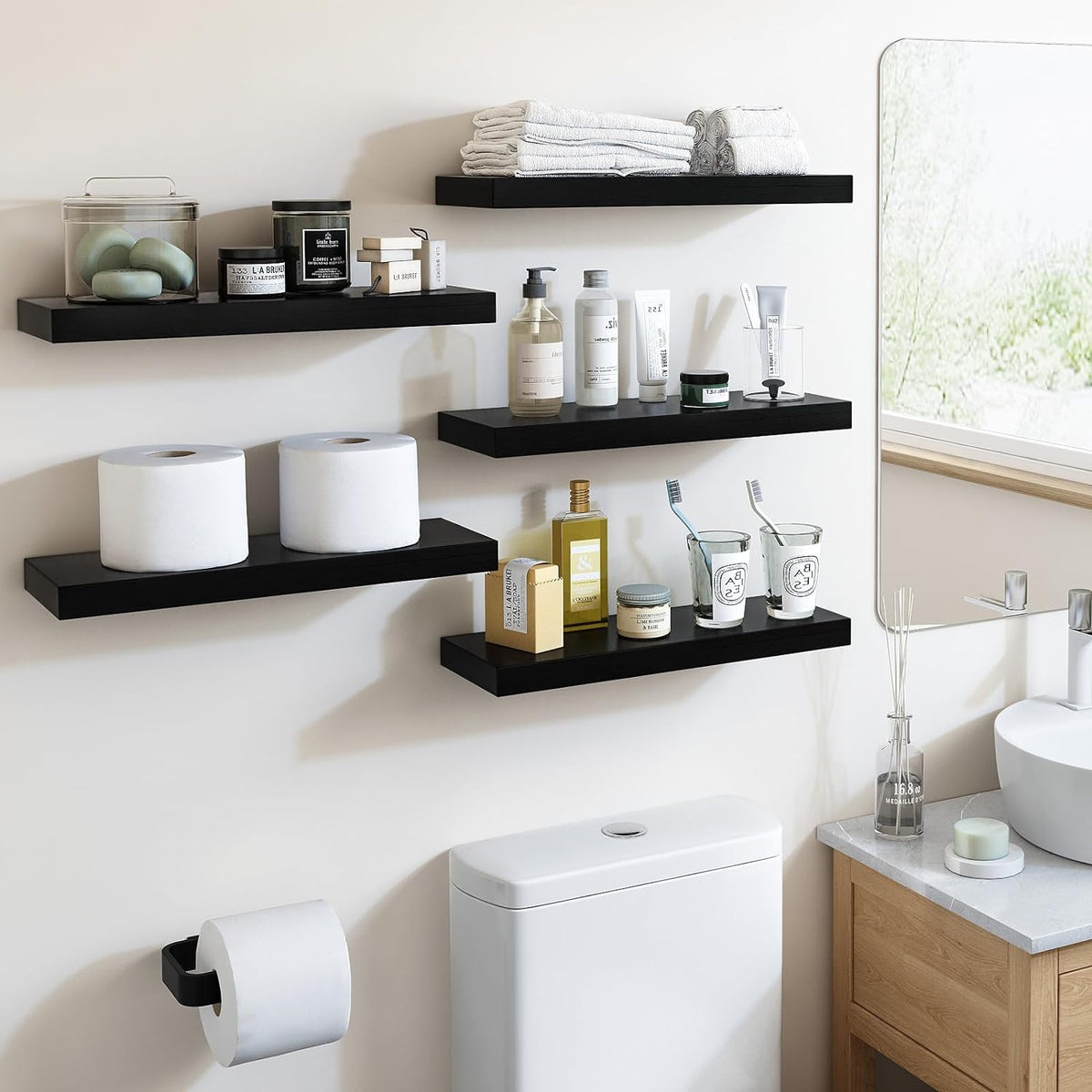 SUPPERLELE 5-Pieces 15.8in Floating Wall Shelves in MDF Wall Mounted Shelves