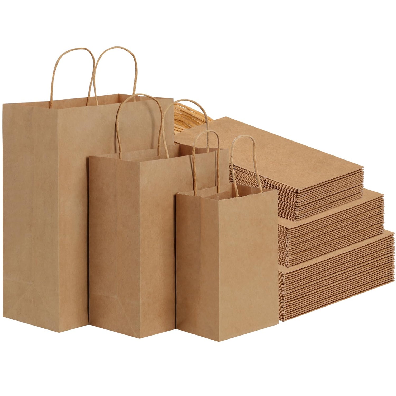 Paper Bag, 90-Piece Kraft Gift Bags Trio - Balanced Assortment (30 per Size) for Complete Event & Retail Needs
