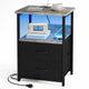Nightstands,LED Nightstand with Charging Station - Bedside Table with USB Ports & Fabric Drawers (Greige)