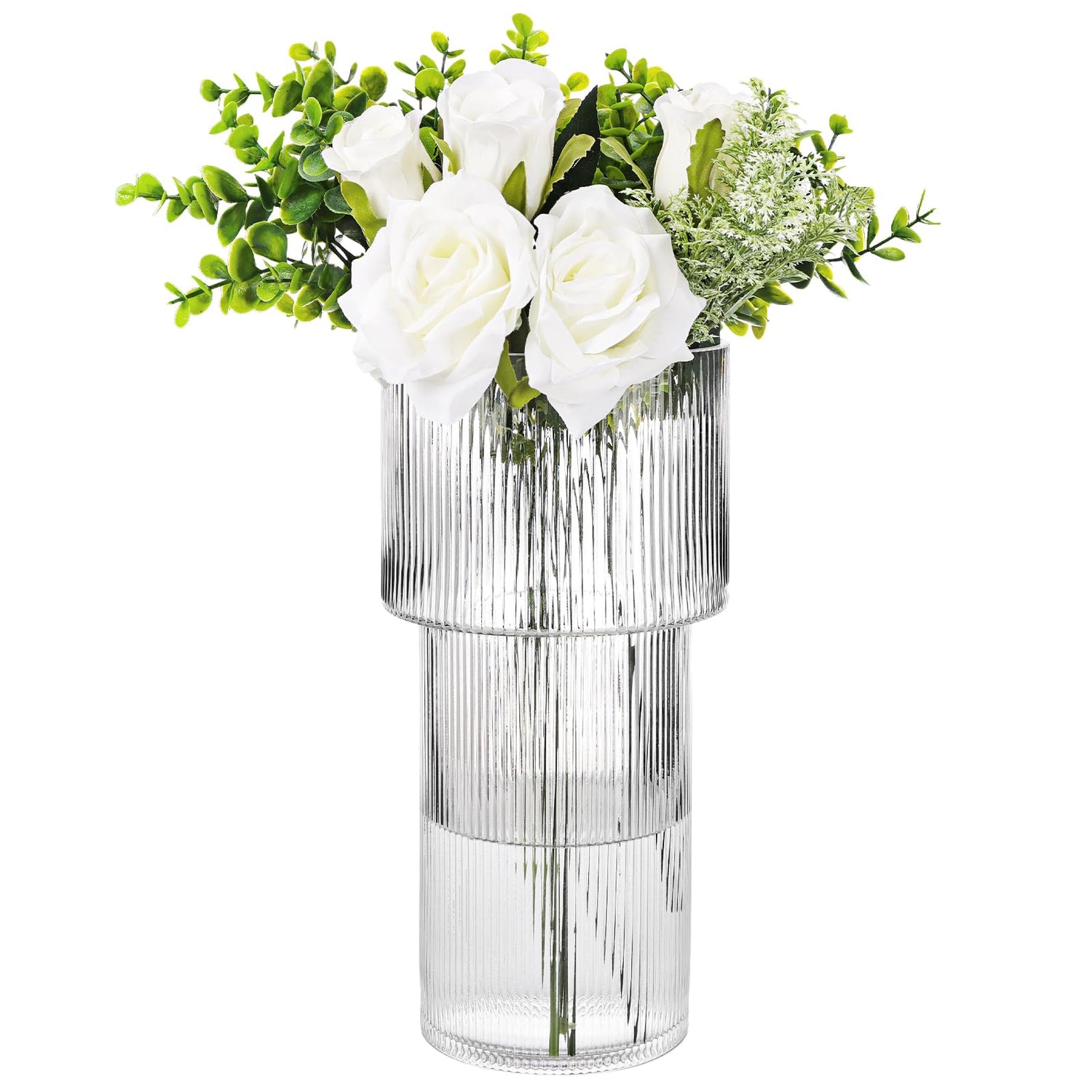 Glass Vase,11.5" Ribbed Glass Vase