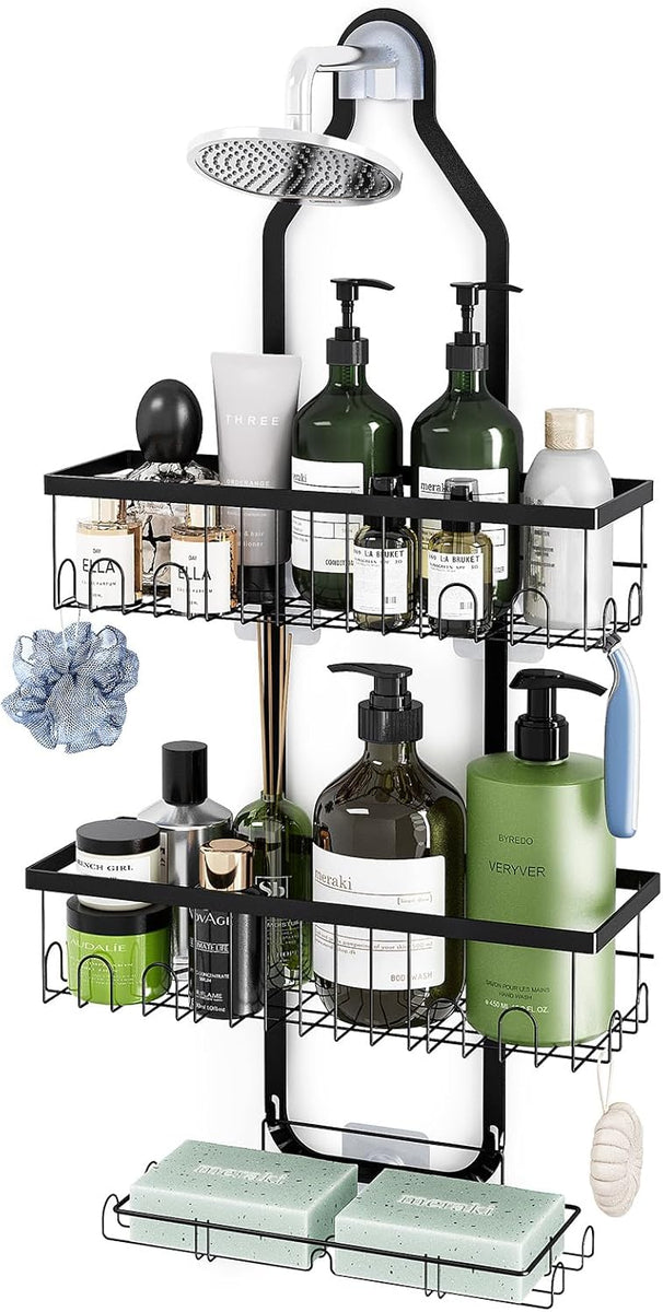 Floating Shelves,Black, Set of 2 with 2 Soap Holder