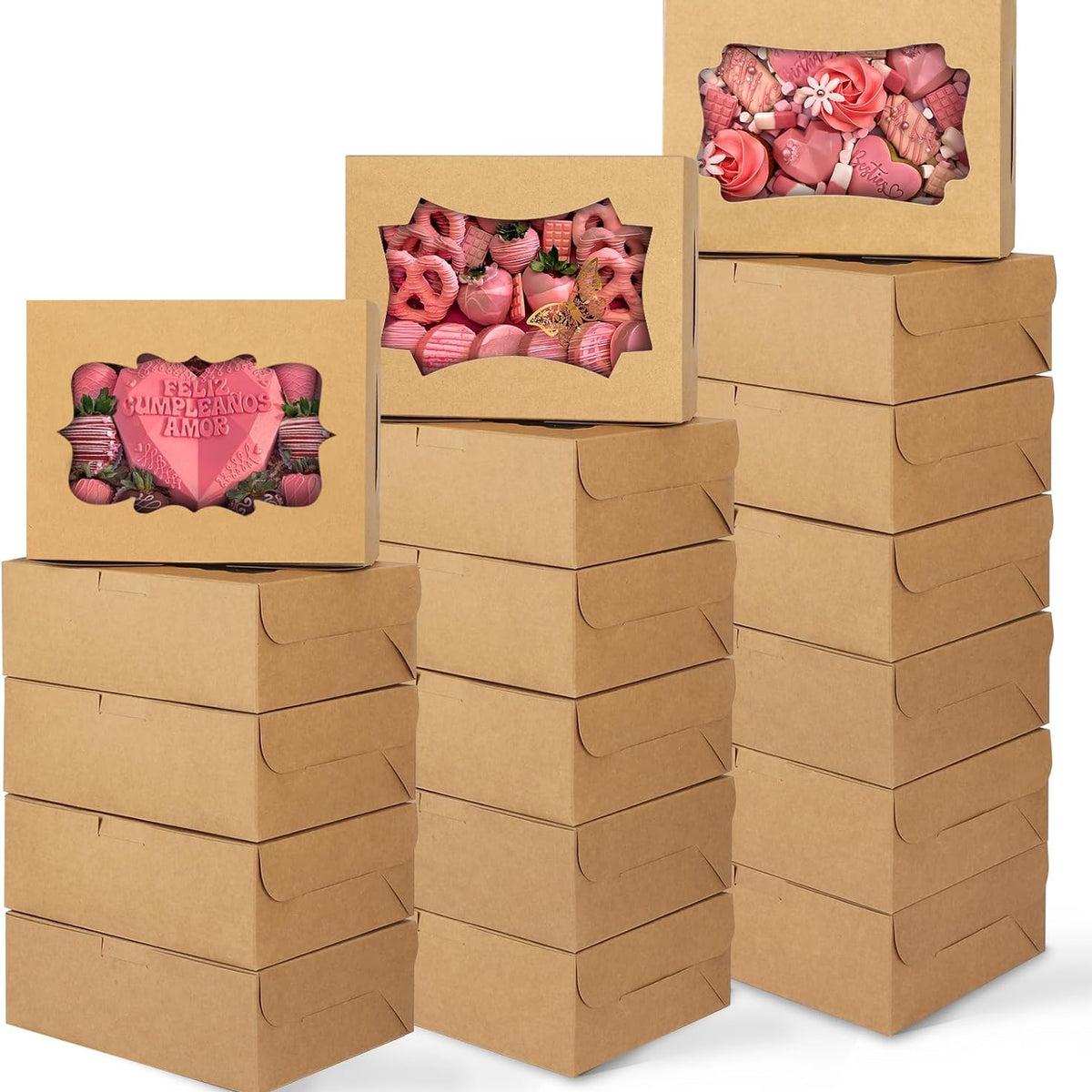 Paper Box,Brown,48pcs,8*6*2.5 Inch 3 Style