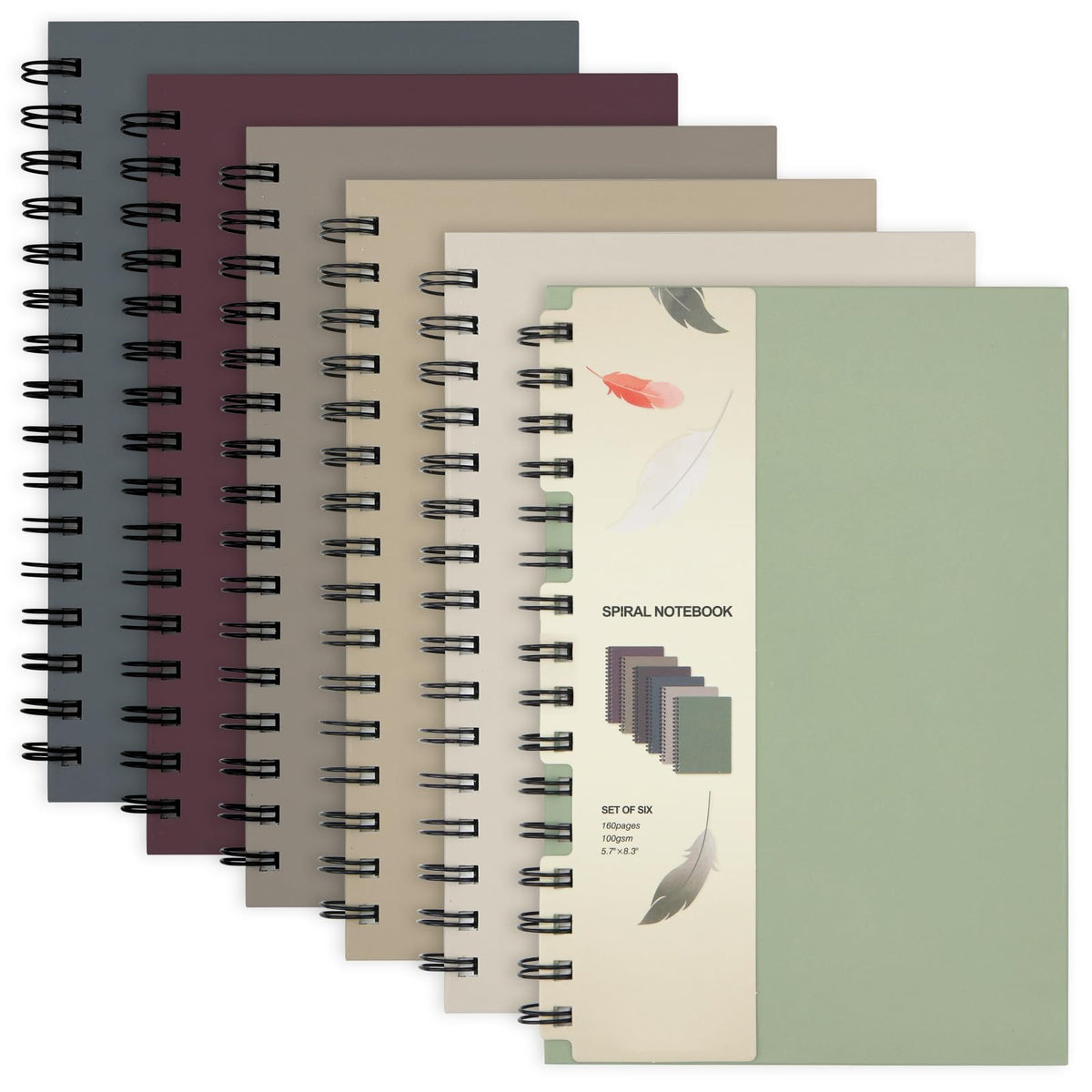 Notebooks & Notepads,6-Pack Premium Spiral Notebook Set - A5 Hardcover Journals with College Ruled Pages (5.5"x8.5") in Sophisticated Morandi Tones
