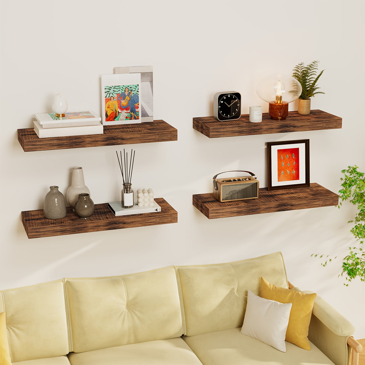 SUPERLELE 8-Piece Floating Shelves for Wall, Wall Mounted Rustic Wood Shelves