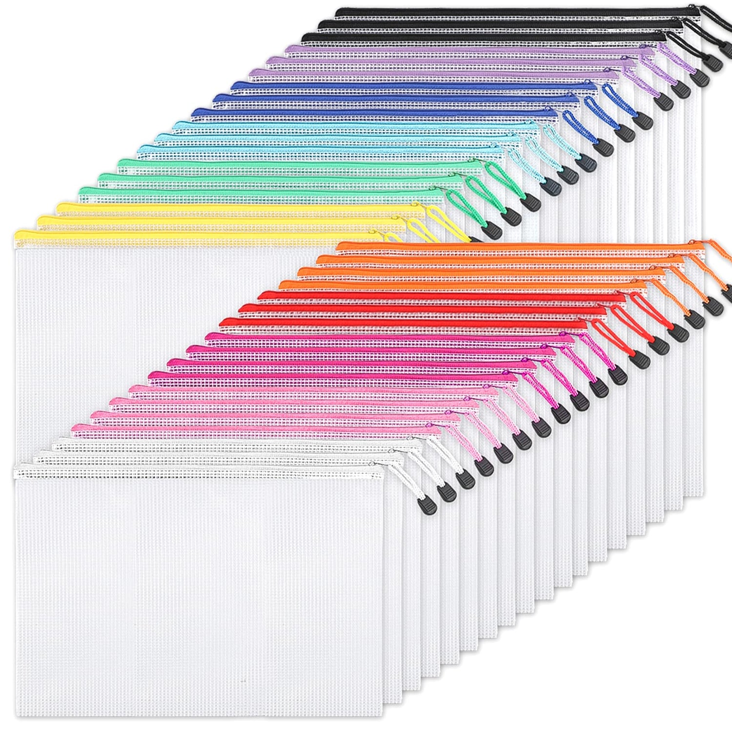 Mesh Zipper Bags,36pc A4 Mesh Zipper Bags - Colorful Document & Puzzle Organizers