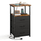 Nightstands,Charging Nightstand with Fabric Drawers - Rustic Industrial Bedside Table with Power Outlets
