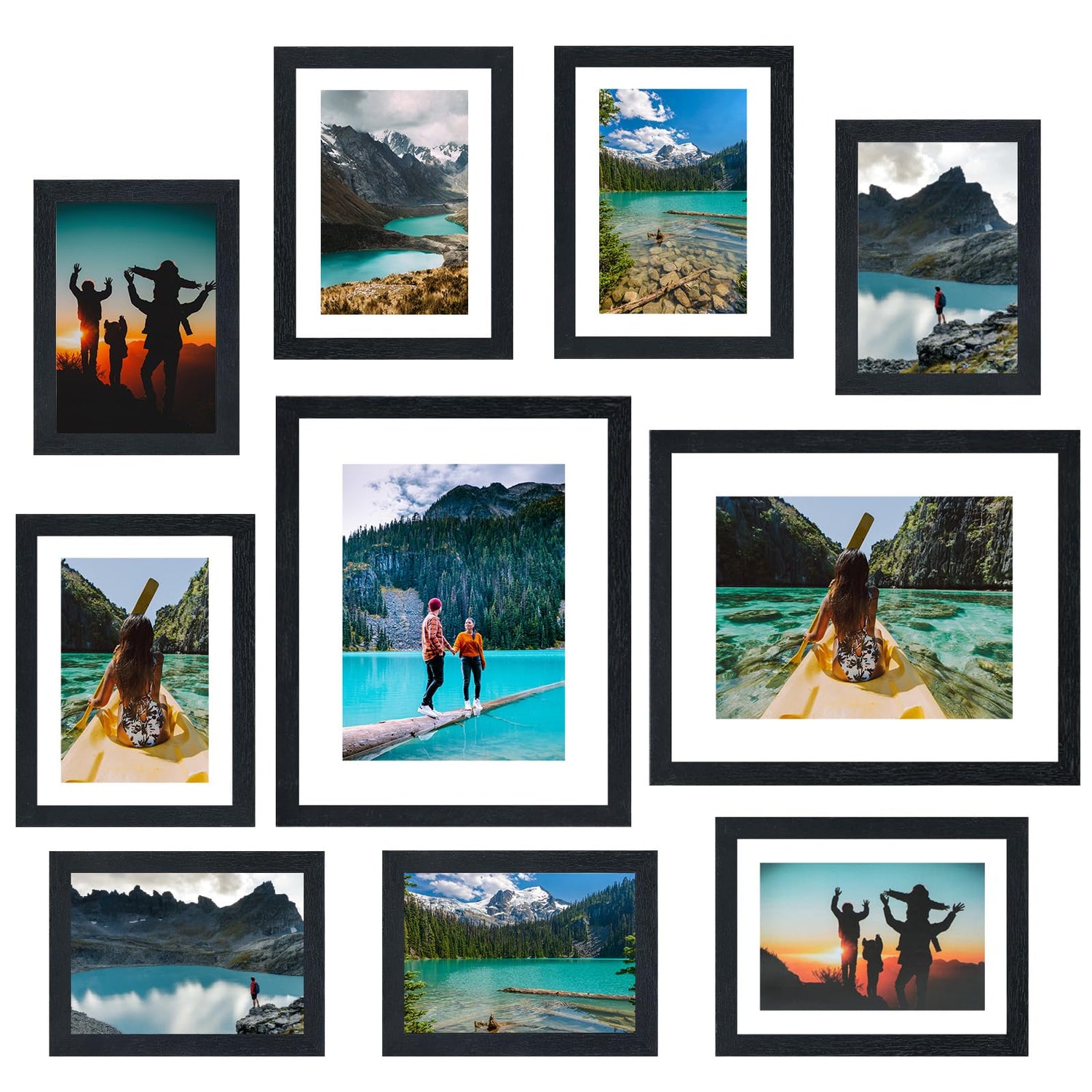 MDF Photo Frame,10-Piece Black Gallery Frame Set - Multi-Size Photo Display for Walls & Tabletops