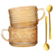 Glass Drinkware,Set of 2 Vintage Glass Coffee Mugs - 14oz Overnight Oats Containers with Spoons for Cappuccino