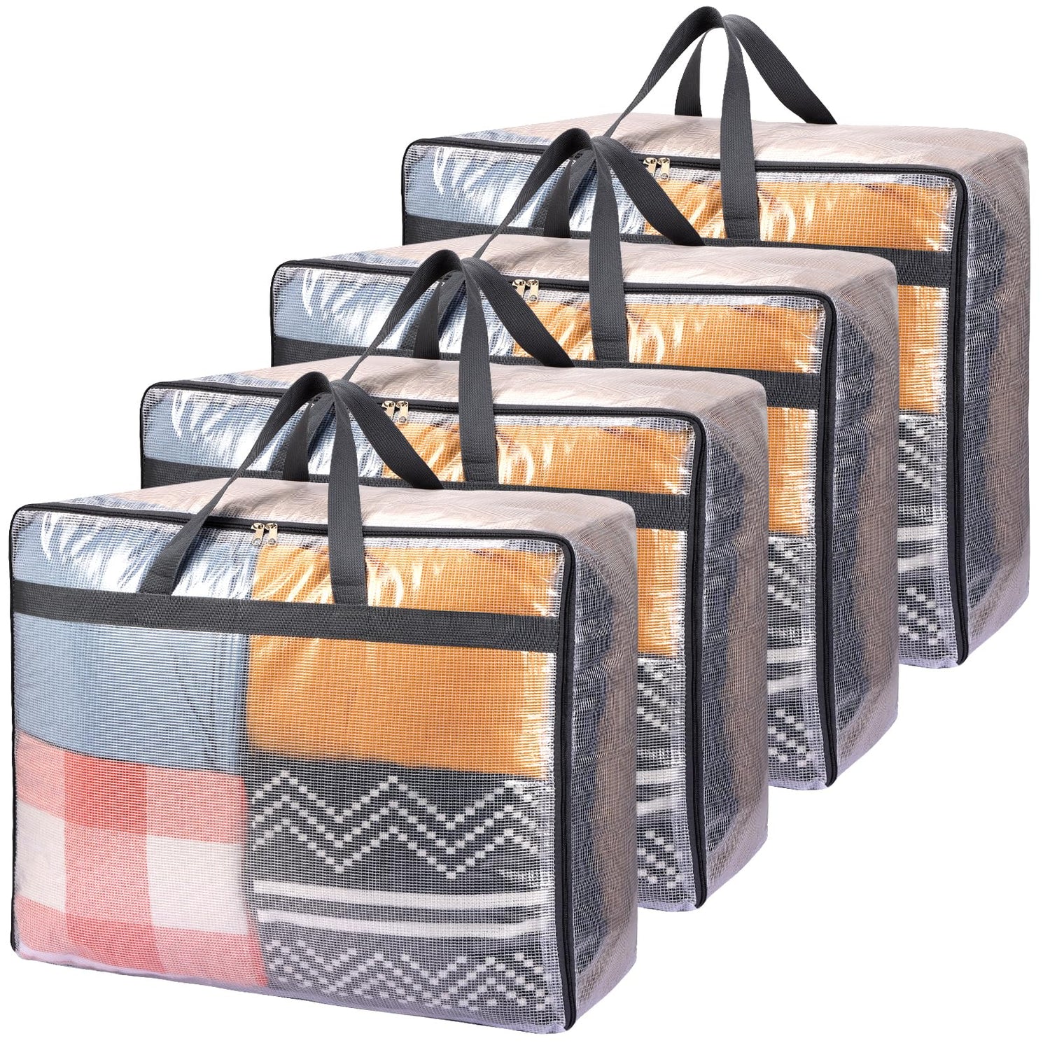 Sewing Storage,4-Pack 75L Clear Storage Bags - Extra Large Zippered Organizers for Blankets & Clothes
