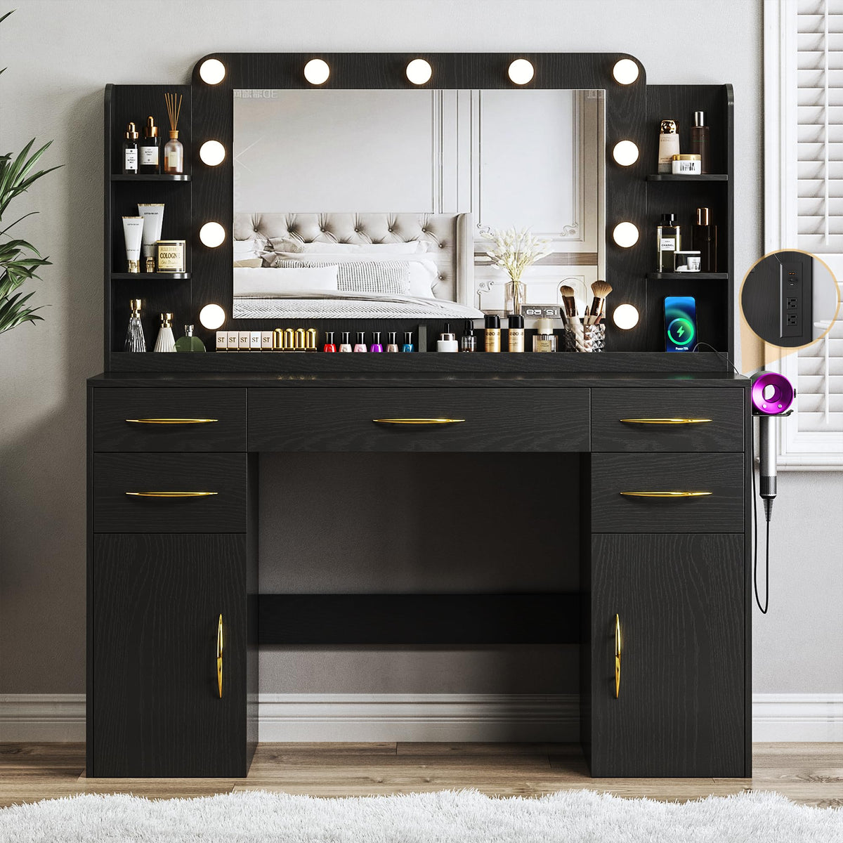 Dresser,45.5 Inch Luxe Vanity Desk with Illuminated Mirror