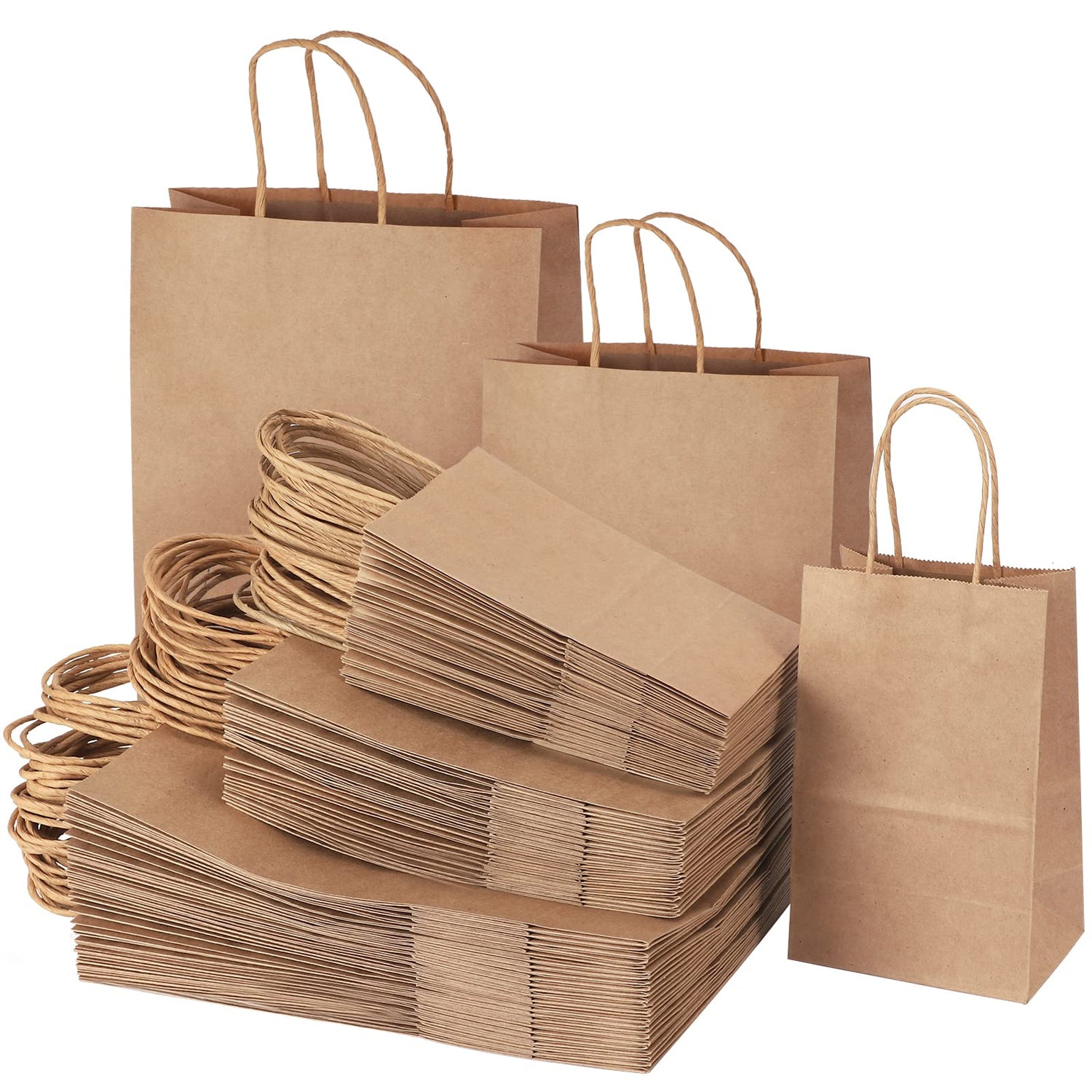 Paper Bag,120 Pack Brown Kraft Paper Gift Bags - Mixed Sizes for Retail and Business Use