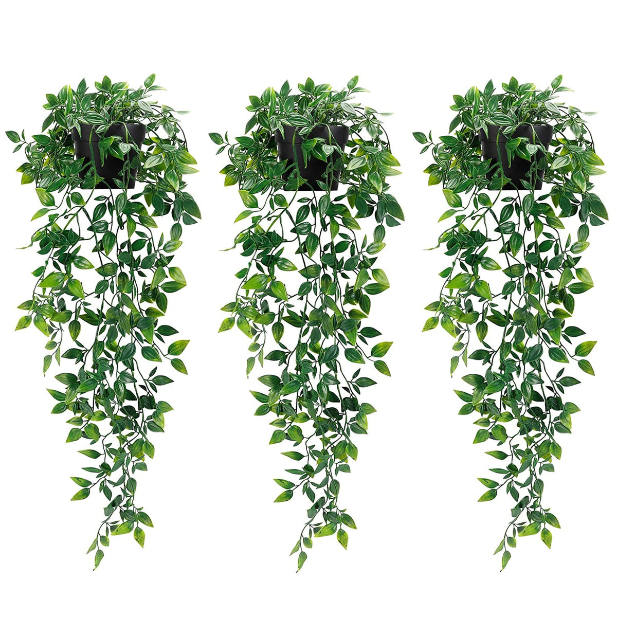 Artificial Flora,3 Pack Artificial Hanging Greenery with Black Pots for Home Decor