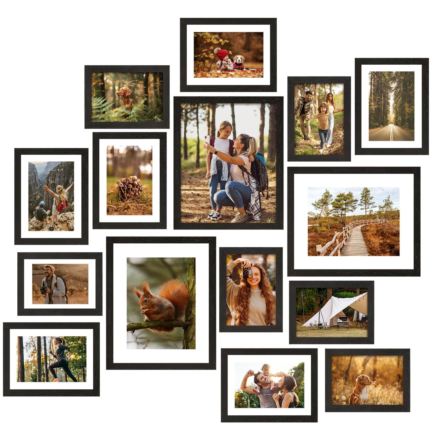 MDF Photo Frame,15-Piece Black Photo Frame Set - Multi-Size Collage Display for Walls & Tabletops (3x8x10,6x5x7, 6x4x6)