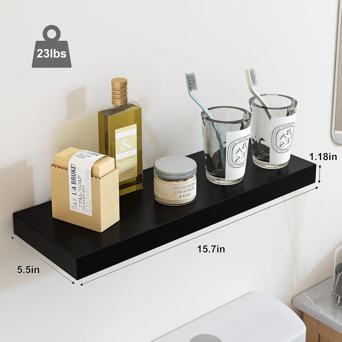 SUPPERLELE 5-Pieces 15.8in Floating Wall Shelves in MDF Wall Mounted Shelves