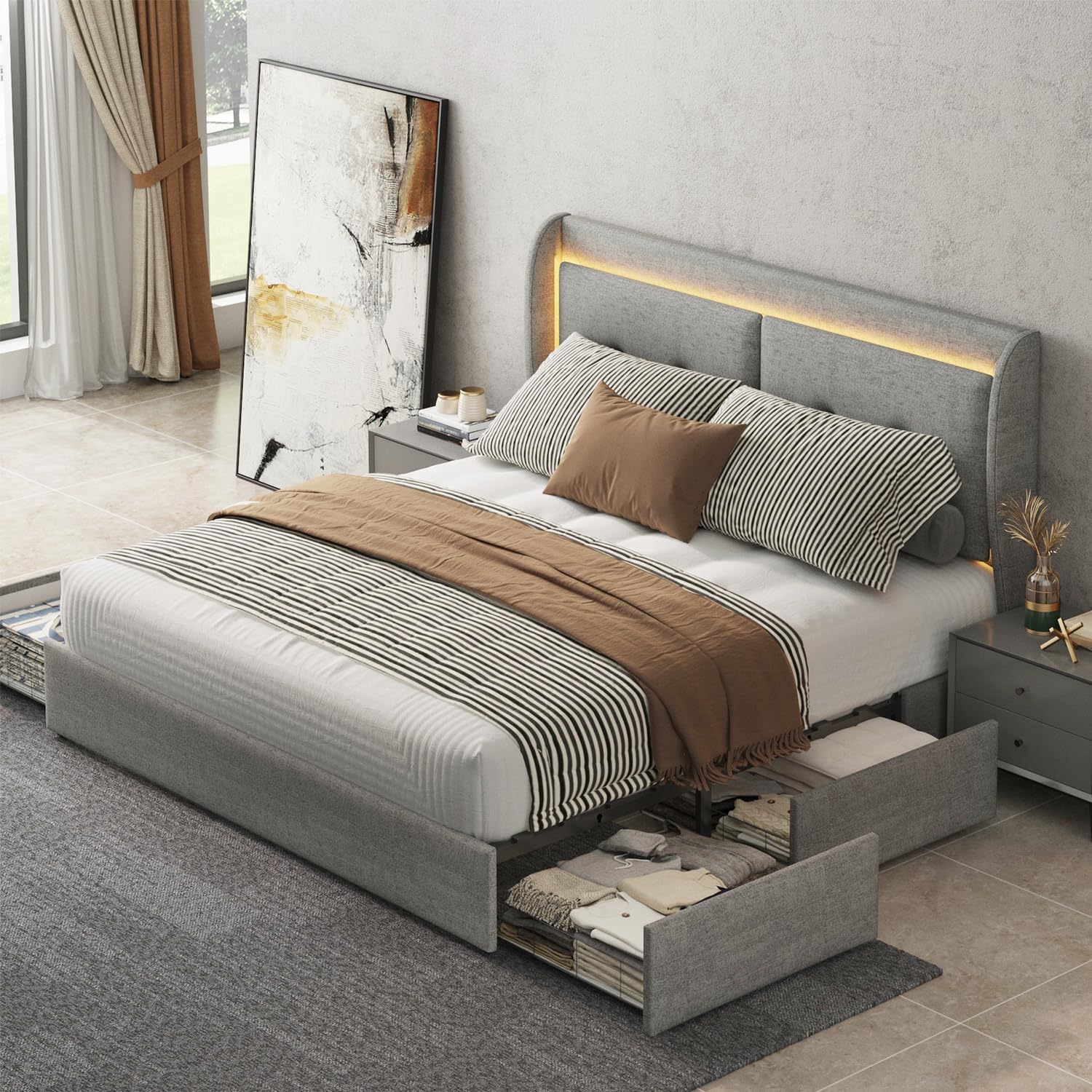 Bed & Bed Frame Accessories,Full Size Bed Frame with 4 Storage Drawers