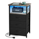 Nightstands,LED Nightstand with Charging Station & Fabric Drawers - Modern Bedside Table (French Oak Finish)