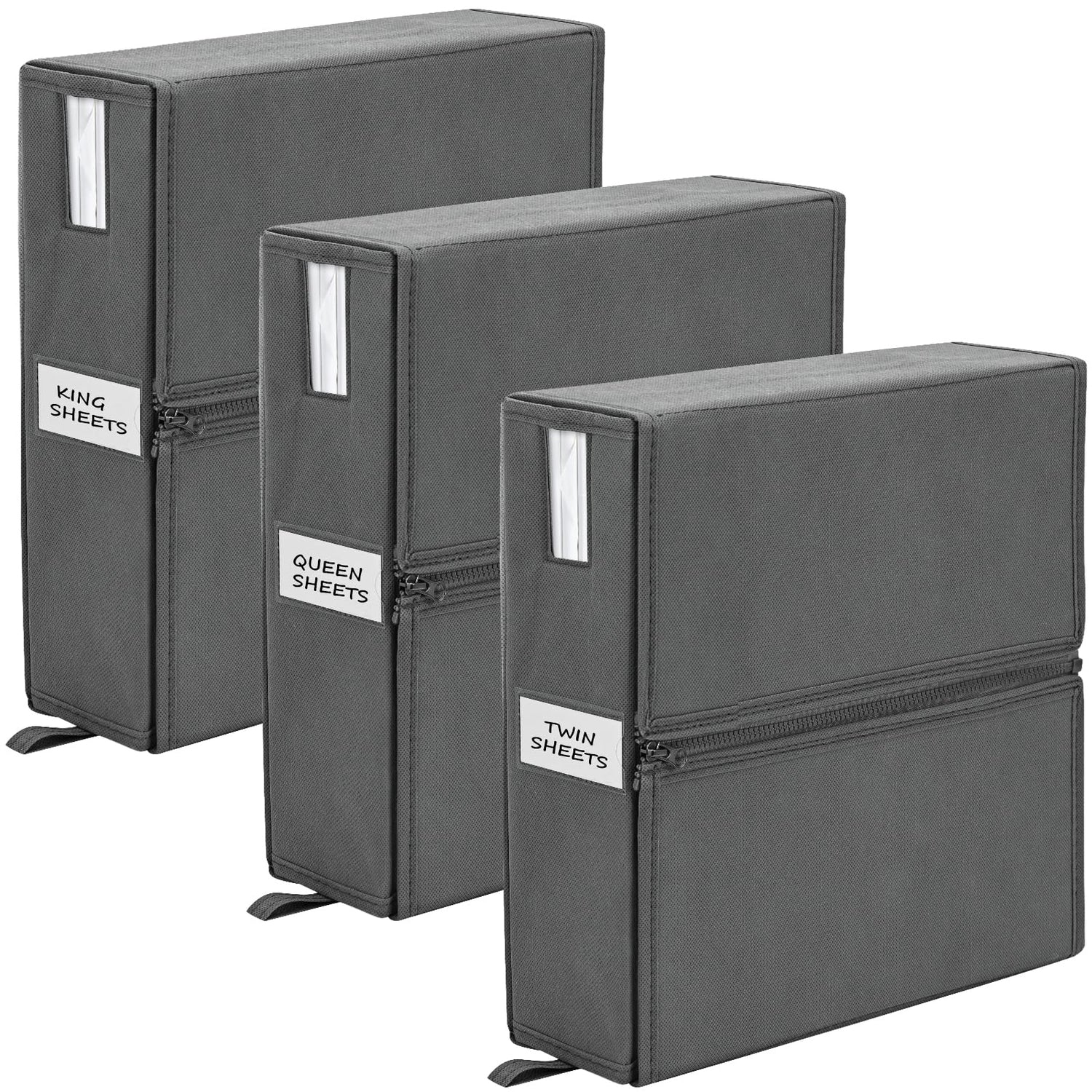 Sewing Storage,3-Pack Bed Sheet Organizers - Foldable Storage with Zipper for Queen/King Bedding Sets (Gray)