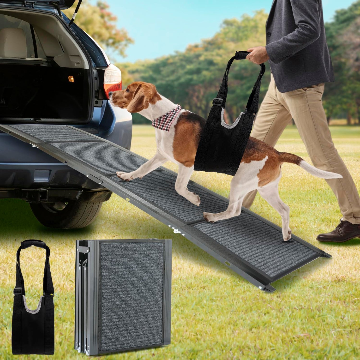 Pet Steps & Ramps,Folding Pet Car Ramp with Non-Slip Rug Surface 70.9" Long & 17.3" Wide for Large Dogs Up to 200lbs