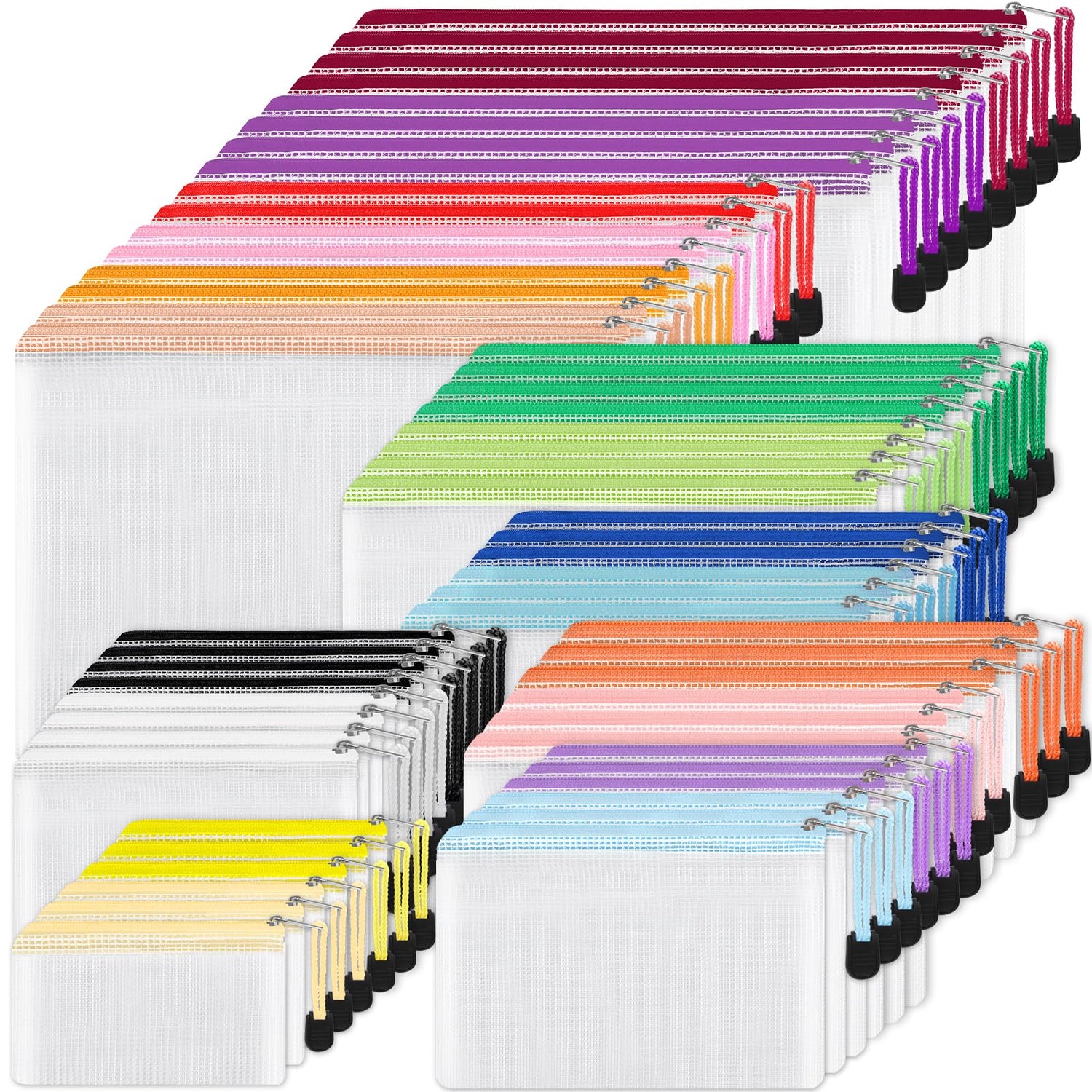 Mesh Zipper Bags,56 Pack Multi-Size Mesh Zipper Pouches in 18 Colors